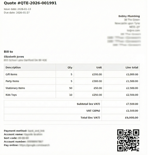 Example quote preview (fictional)